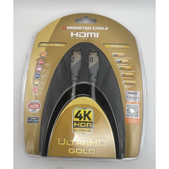 HDMI Monster Cable, 4K HDR Ultra HD Gold, 6 Ft. New/Sealed - Picture 1 of 13